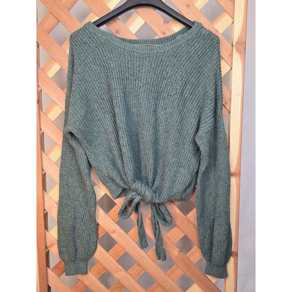 Hollister Sweater Womens S Green Tie Front Cropped Knit Long Sleeve - NEW
